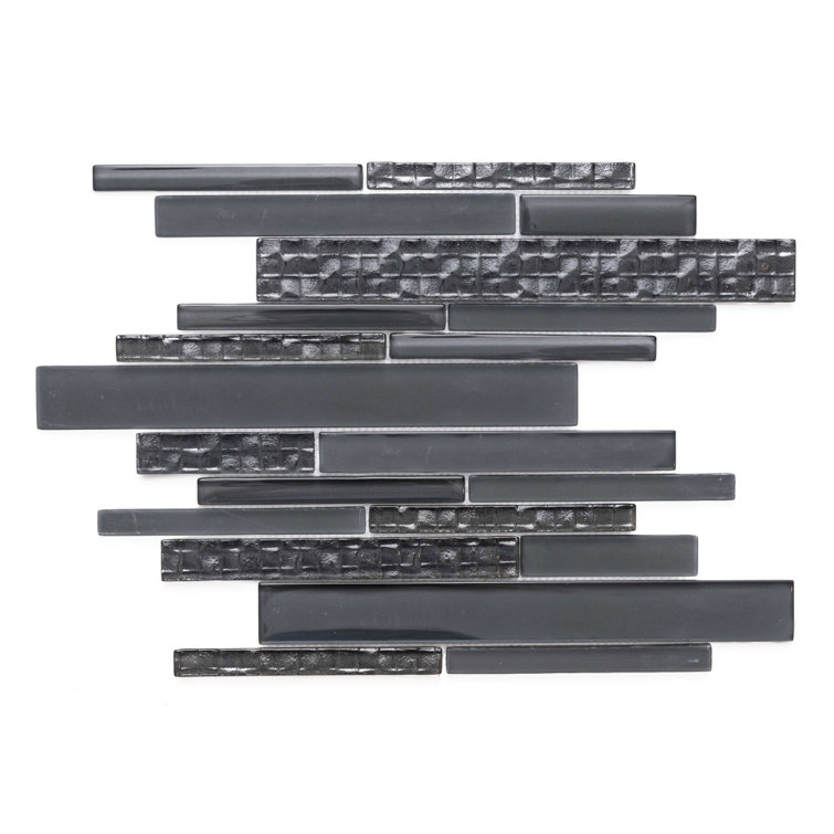 Charcoal Dark Gray Glass Mosaic Wall Tile, 12" x 12"