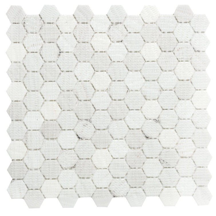 Eterna Hex White and Black Recycled Glass Mosaic Tile