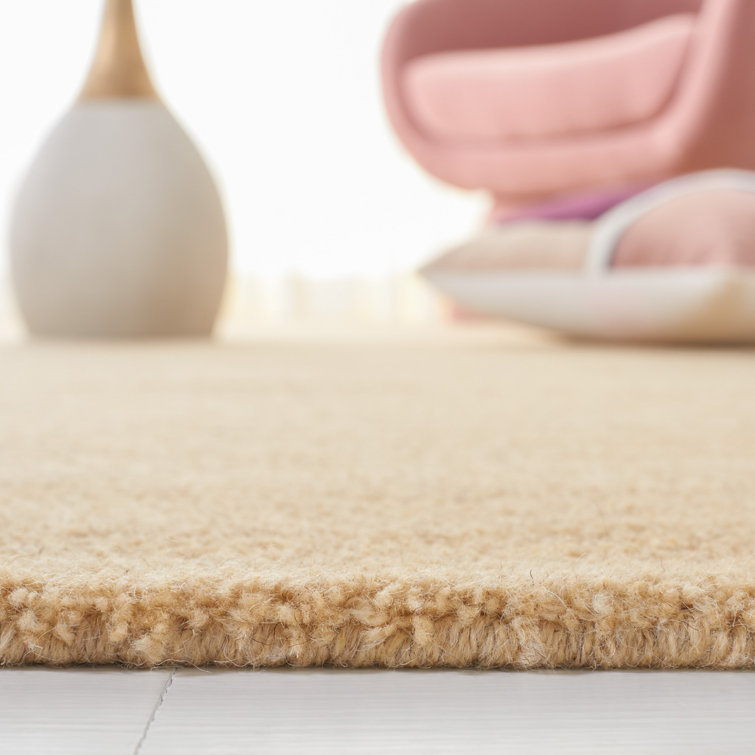Beige Round Hand-Tufted Wool Area Rug, 6'