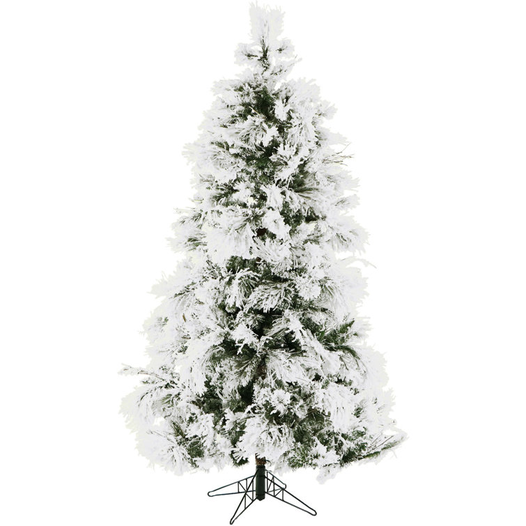7.5-Foot Snowy Pine Flocked Christmas Tree with Warm White LED Lights