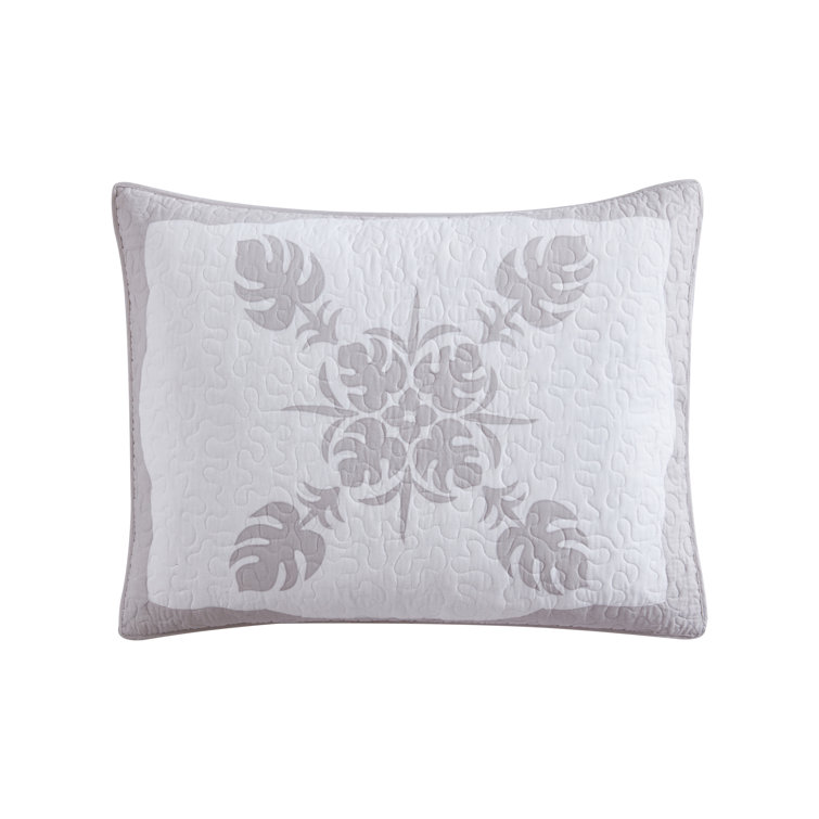 Molokai Gray and White Embroidered Cotton Standard Sham