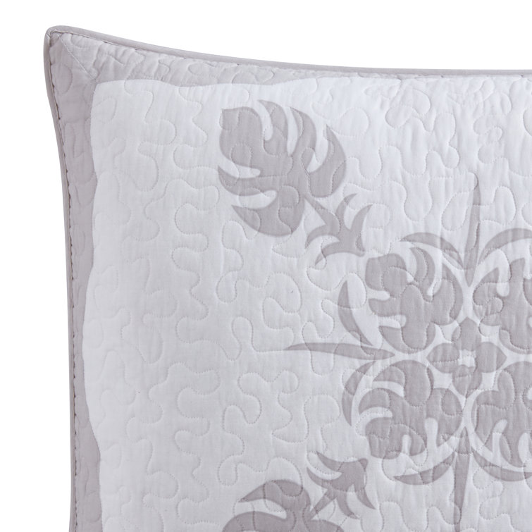 Molokai Gray and White Embroidered Cotton Standard Sham