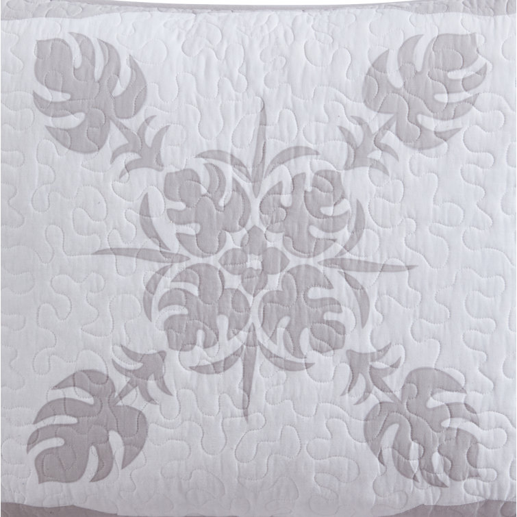 Molokai Gray and White Embroidered Cotton Standard Sham