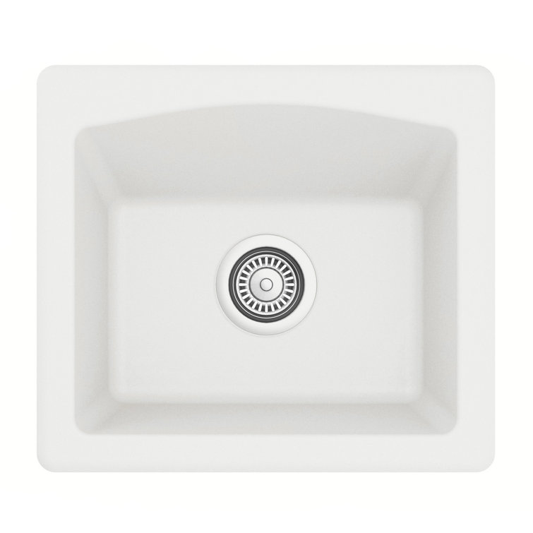 White Quartz Composite Single Bowl Drop-in Kitchen Sink