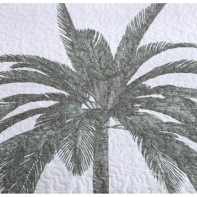 Palm Island King-Sized White Cotton Reversible Quilt Set