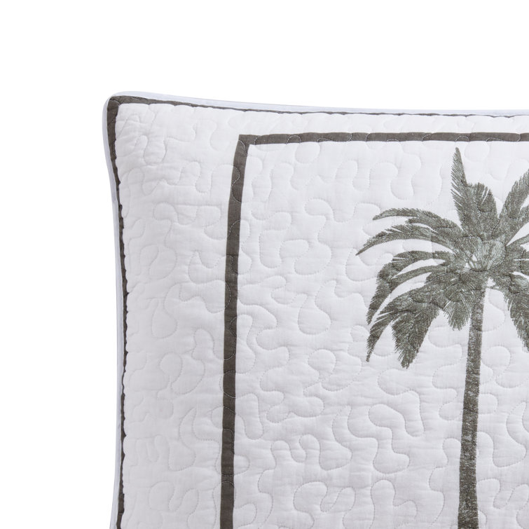 Standard White and Gray Cotton Embroidered Sham