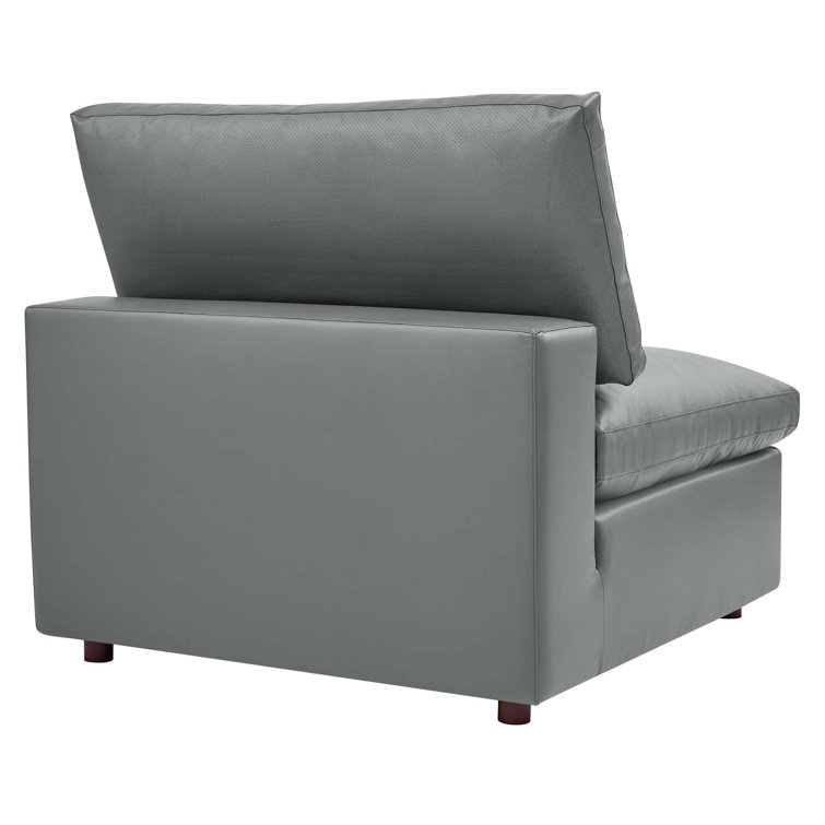 Gray Vegan Leather Overstuffed Armless Chair