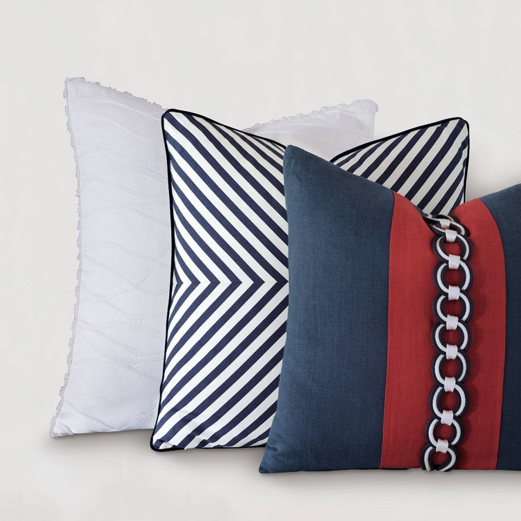 Indigo Square Linen Throw Pillow with Nautical Rope Trim