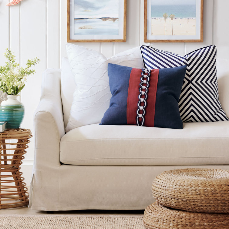 Indigo Square Linen Throw Pillow with Nautical Rope Trim