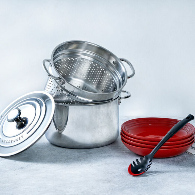 Le Creuset 9 Quart Stainless Steel Stockpot with Basket Insert