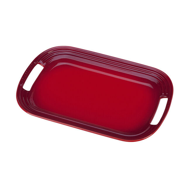 Cerise Red Ceramic Oval Serving Platter with Handles