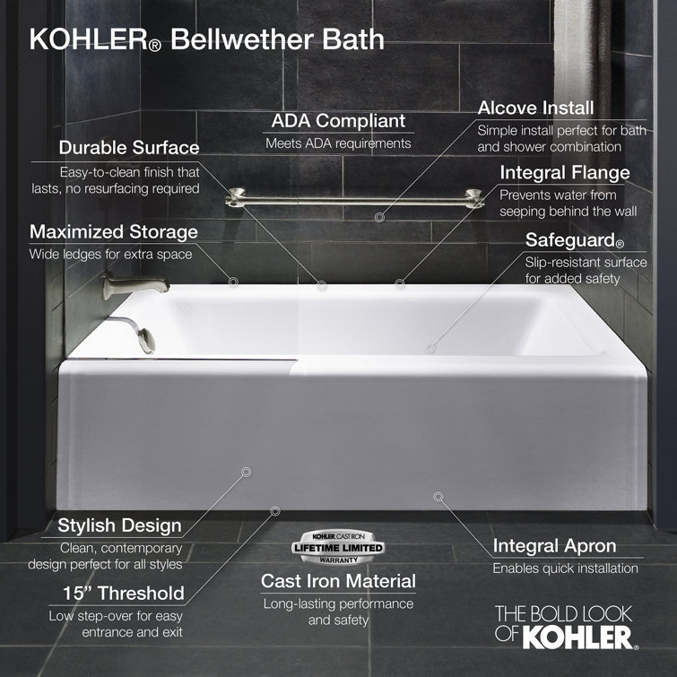 Bellwether 60-Inch White Cast Iron Alcove Bathtub