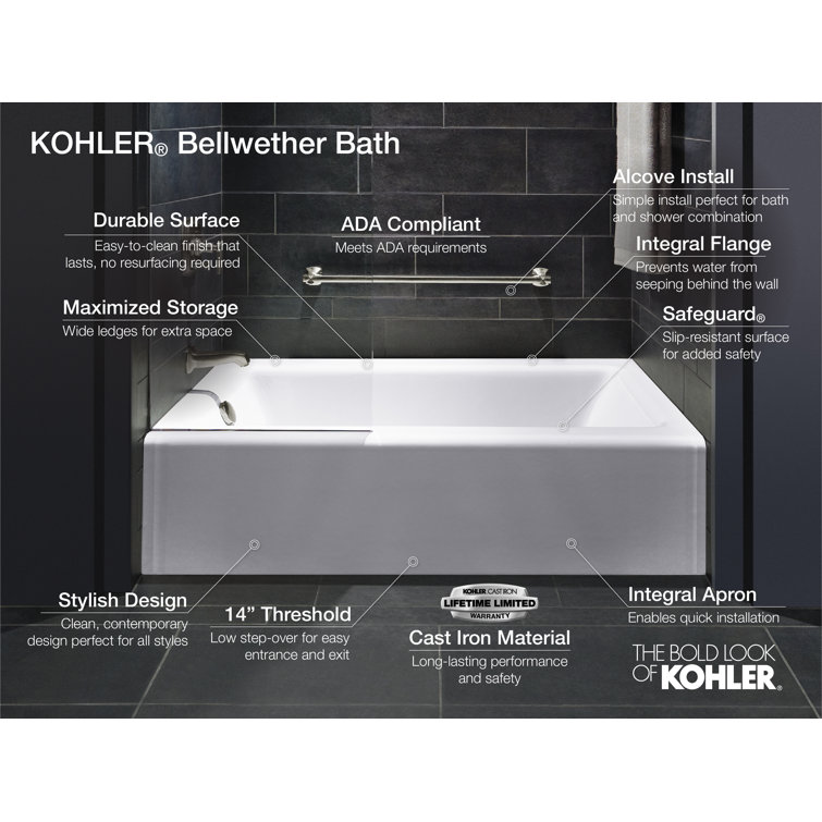Bellwether White Cast Iron Alcove Soaking Bathtub