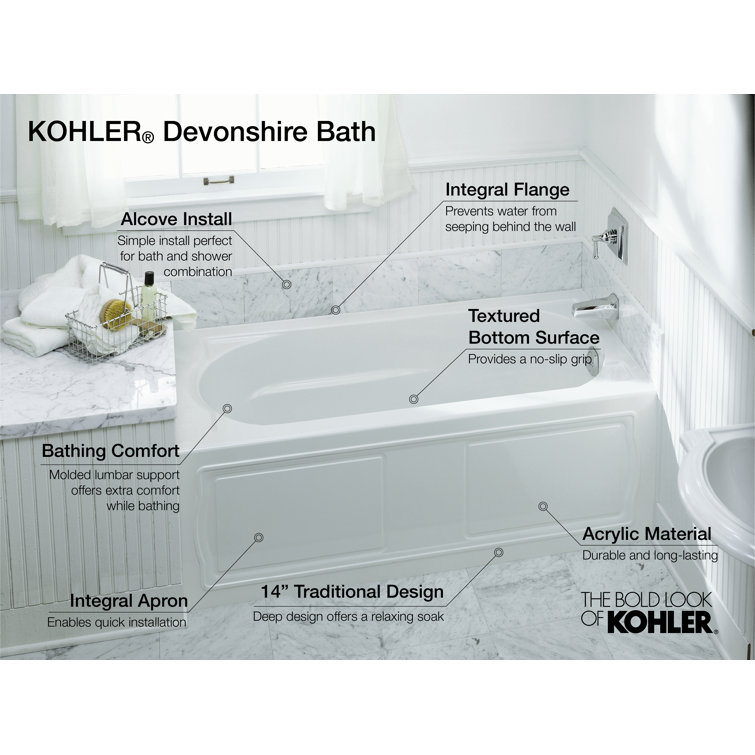 Devonshire 60" White Acrylic Alcove Bathtub with Right-Hand Drain