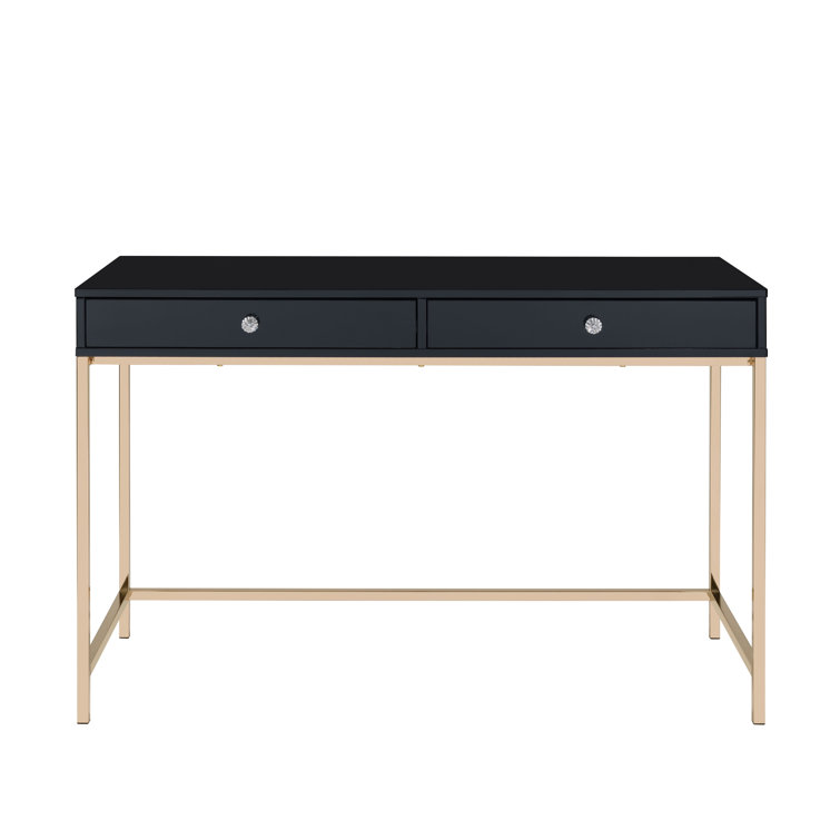 Luxor High Gloss Black & Gold 62" Writing Desk with Drawers