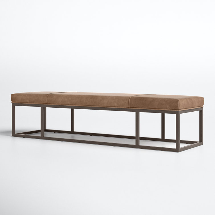 Dakota Warm Taupe Leather and Iron Bench
