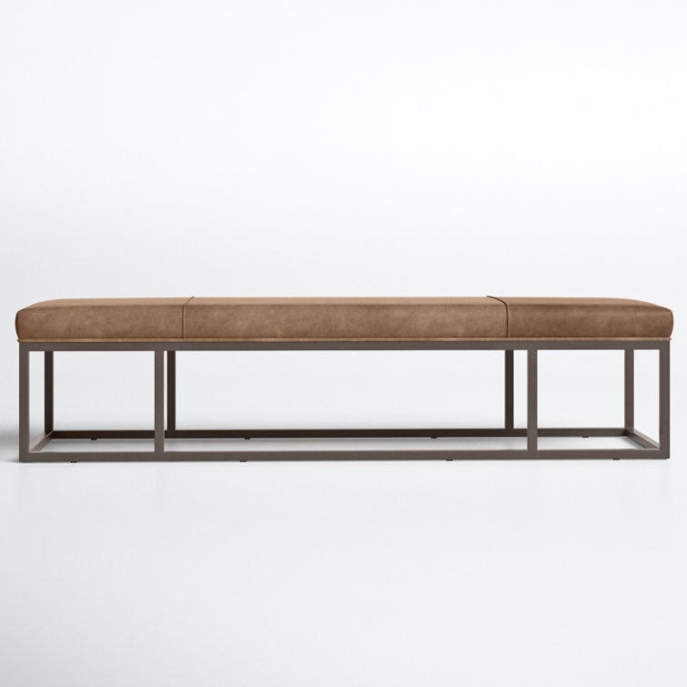 Dakota Warm Taupe Leather and Iron Bench