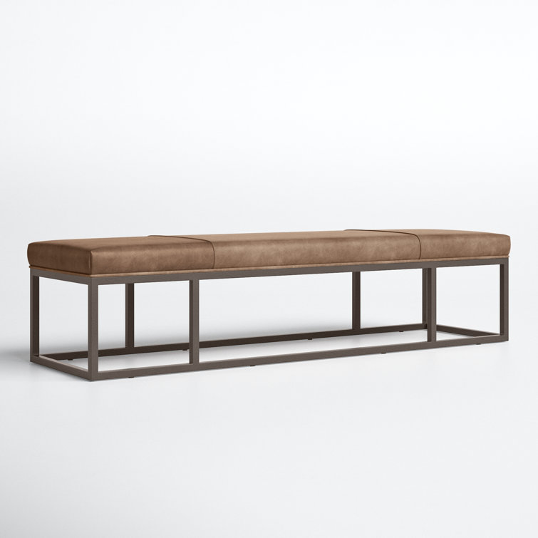 Dakota Warm Taupe Leather and Iron Bench