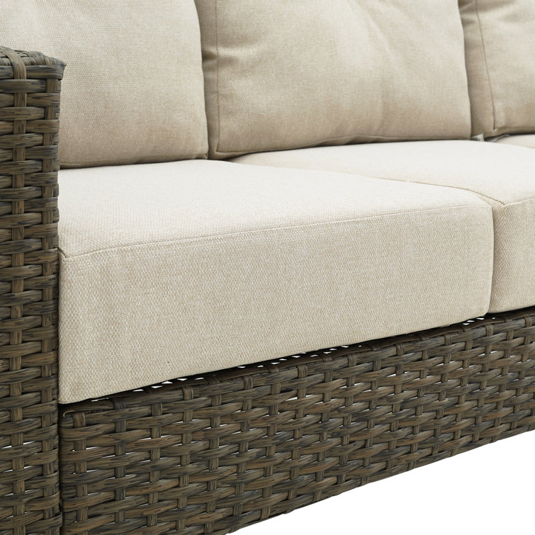 Rockport High Back Wicker Outdoor Sofa with Oatmeal Cushions