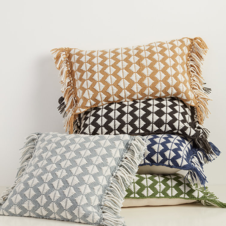 Black and Ivory Rectangular Bohemian Tassel Throw Pillow