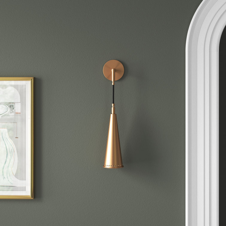 Aged Brass L-Shaped Arm Direct Wired Sconce with Spun Metal Shade