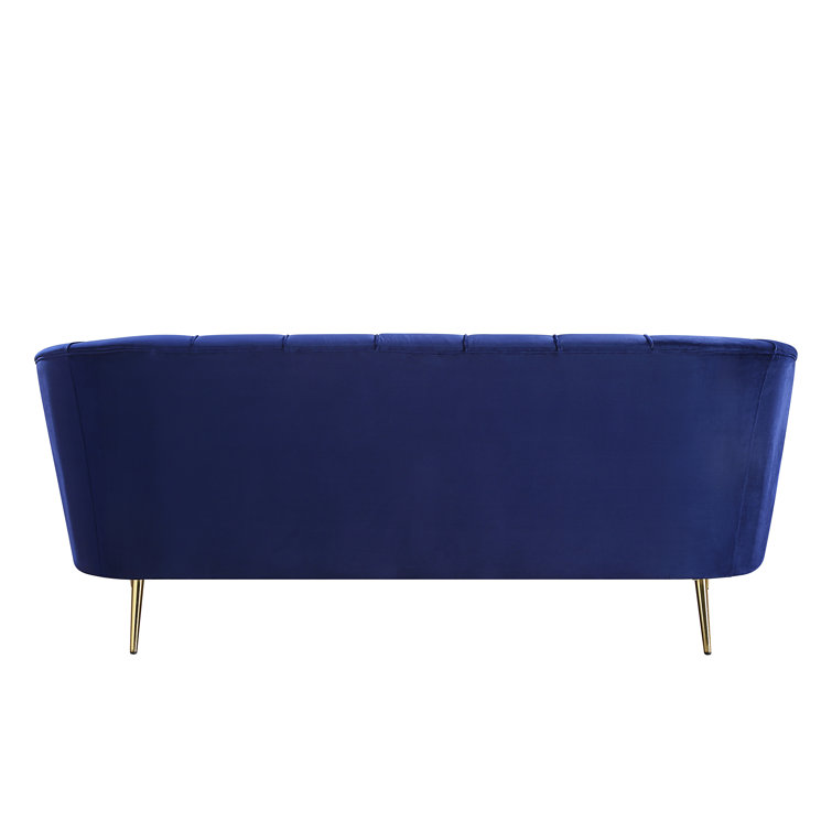Eivor Classy Blue Velvet Tufted Sofa with Metal Legs