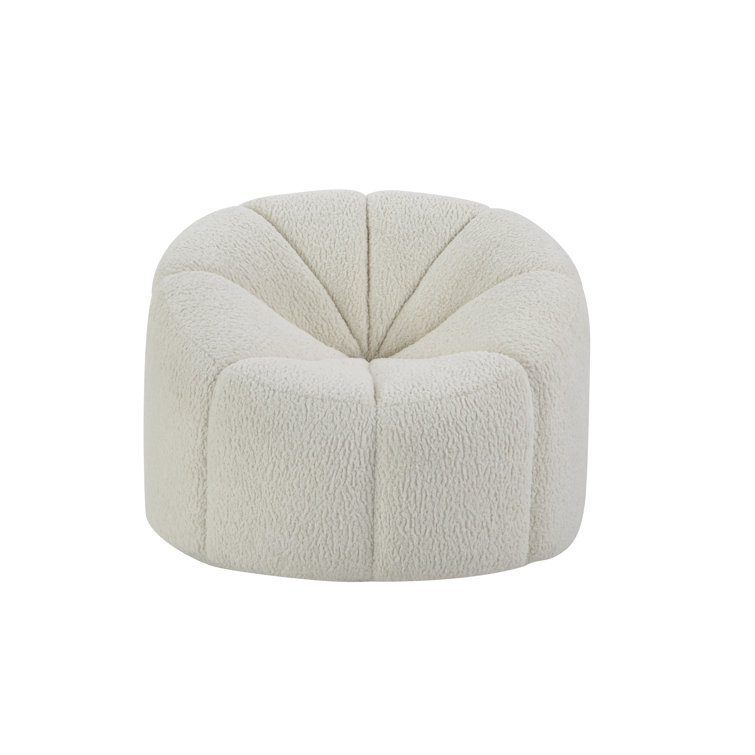 White Teddy Sherpa Swivel Accent Chair with Wooden Frame