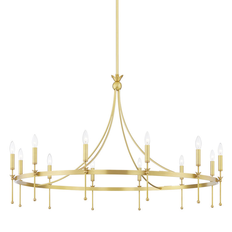 Aged Brass 12-Light Candle Chandelier with Steel Frame