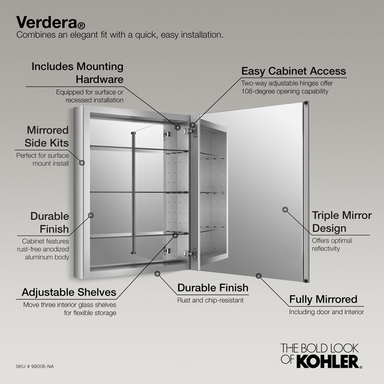 Verdera Sleek 24"x30" Frameless Aluminum Medicine Cabinet with Adjustable Shelves
