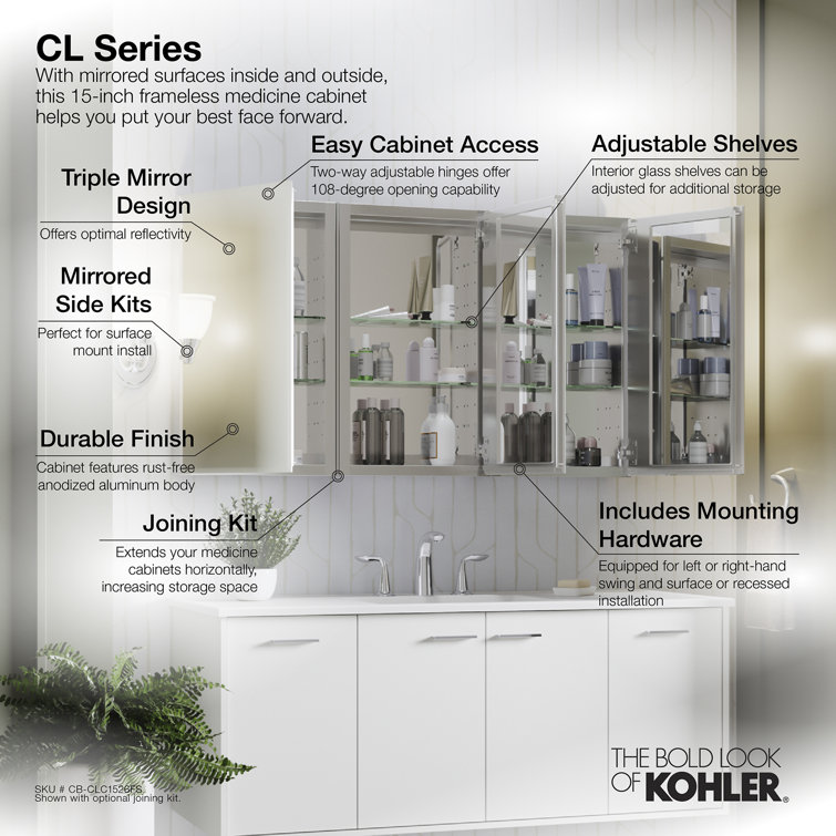 CLC 15" x 26" Frameless Aluminum Medicine Cabinet with Beveled Mirror