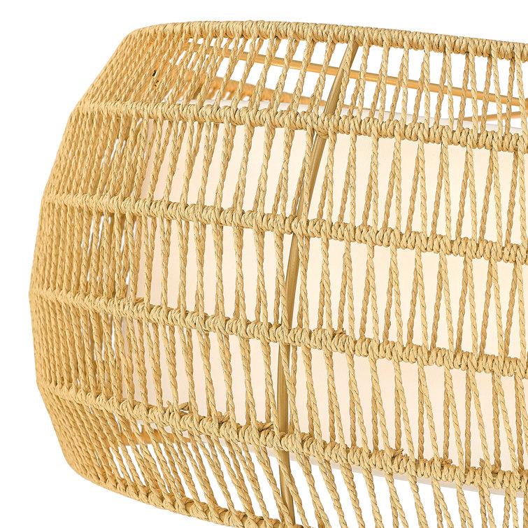 Natural Rattan and Black Steel 6-Light Drum Chandelier