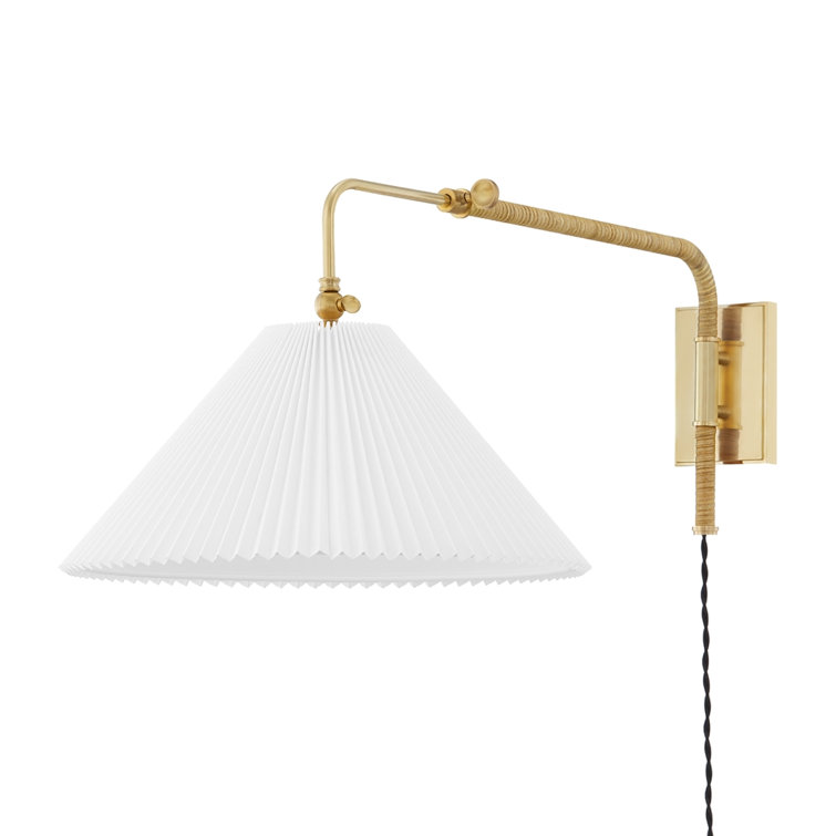 Elyna Opal Shade Aged Brass 1-Light Dimmable Plug-In Sconce