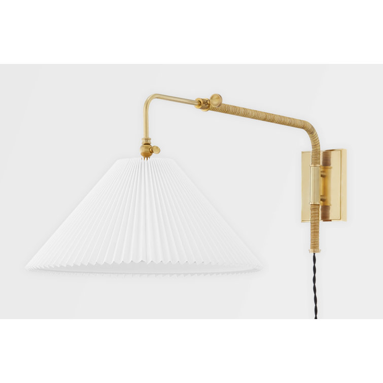 Elyna Opal Shade Aged Brass 1-Light Dimmable Plug-In Sconce