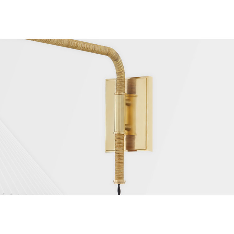 Elyna Opal Shade Aged Brass 1-Light Dimmable Plug-In Sconce
