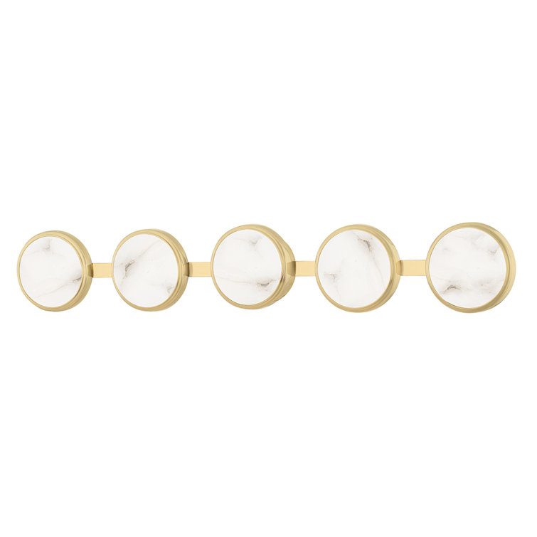 Aged Brass and White Alabaster 5-Light LED Vanity Fixture