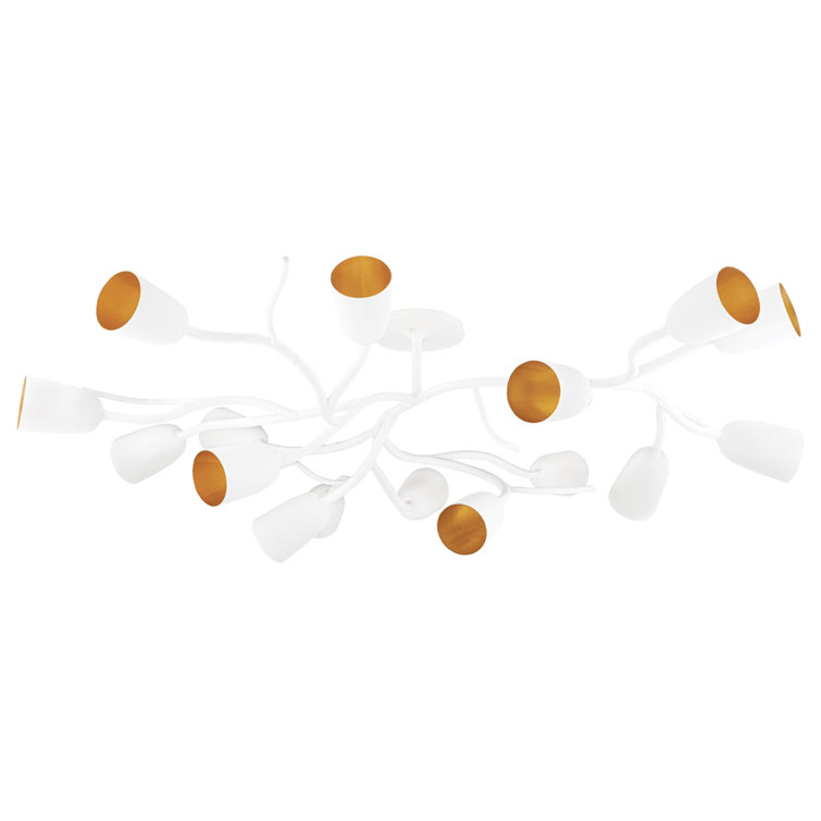 White Plaster and Gold Leaf 16-Light Botanical Chandelier