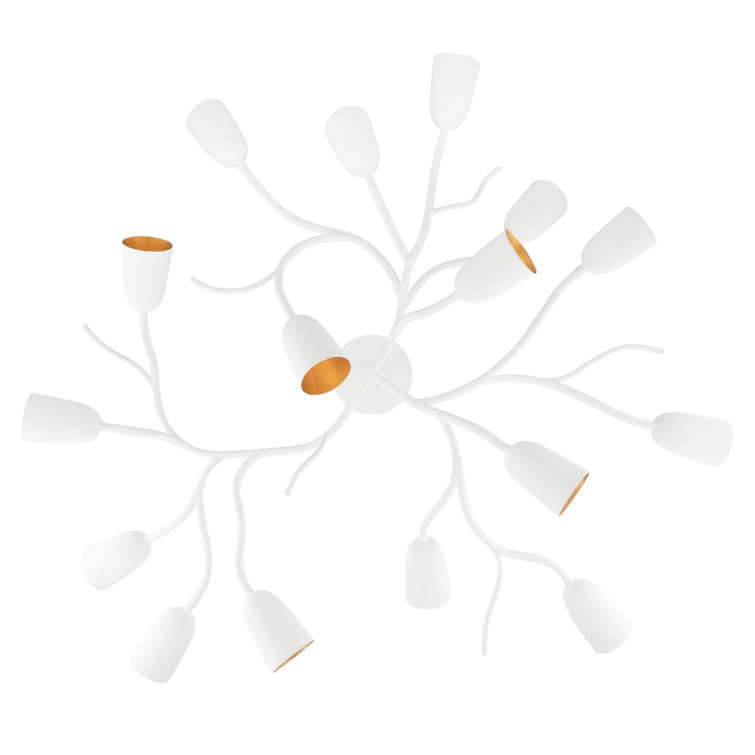 White Plaster and Gold Leaf 16-Light Botanical Chandelier