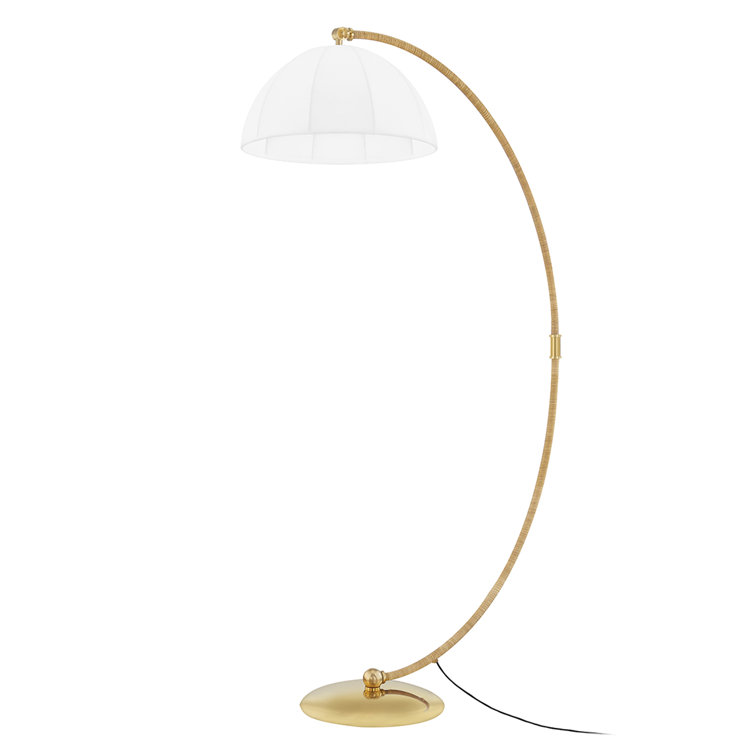 Arcadian Aged Brass Adjustable Floor Lamp with White Linen Shade