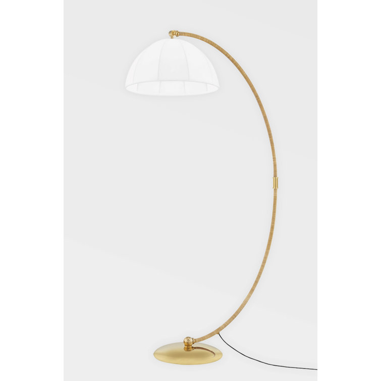 Arcadian Aged Brass Adjustable Floor Lamp with White Linen Shade