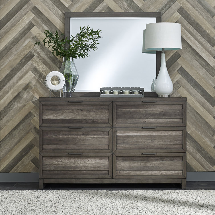 Greystone 6-Drawer Dresser with Beveled Mirror