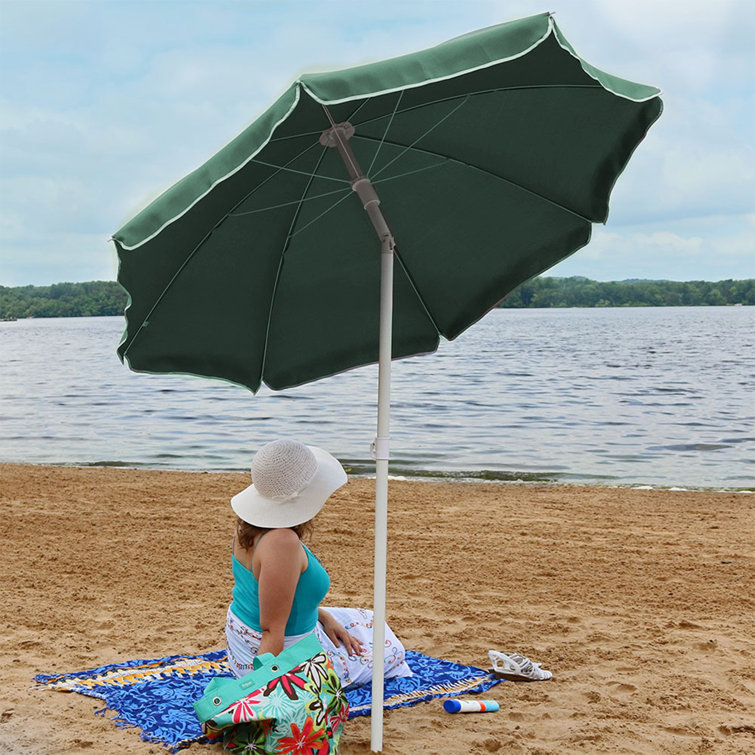 5-Foot Sage Green Polyester Beach Umbrella with Tilt Function