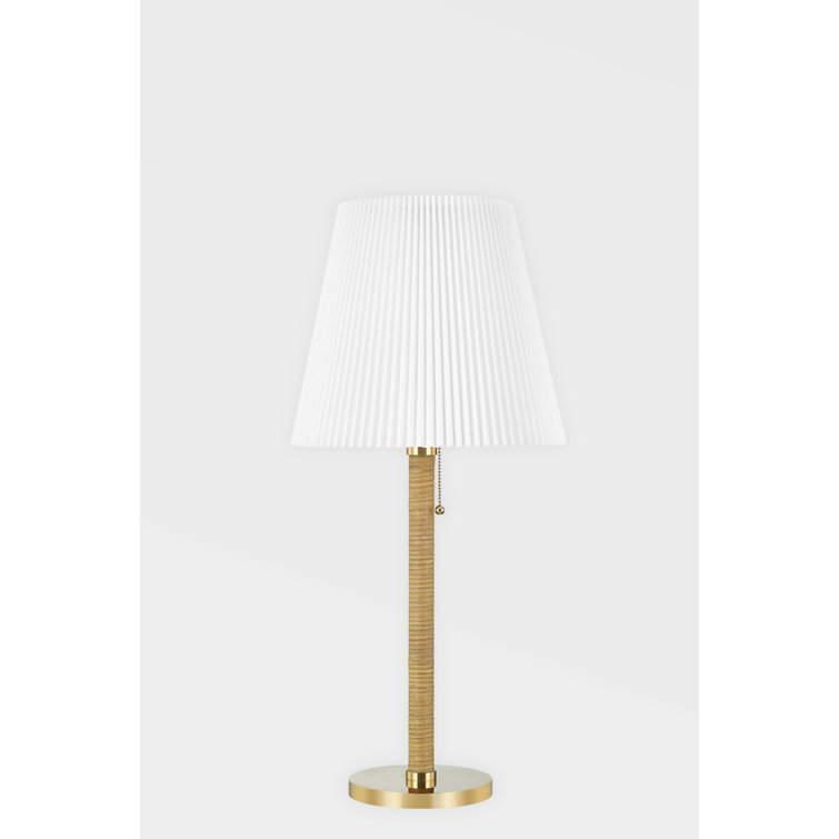 Elyna Adjustable Desk Set with Aged Brass and Cream Linen Shade