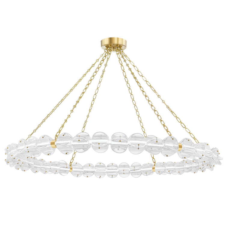 Aged Brass and Glass LED Chandelier with Etched Shade