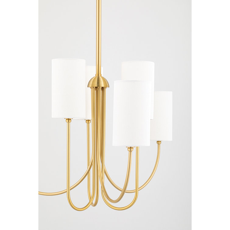 Aged Brass 6-Light Candle Style Chandelier with White Drum Shades