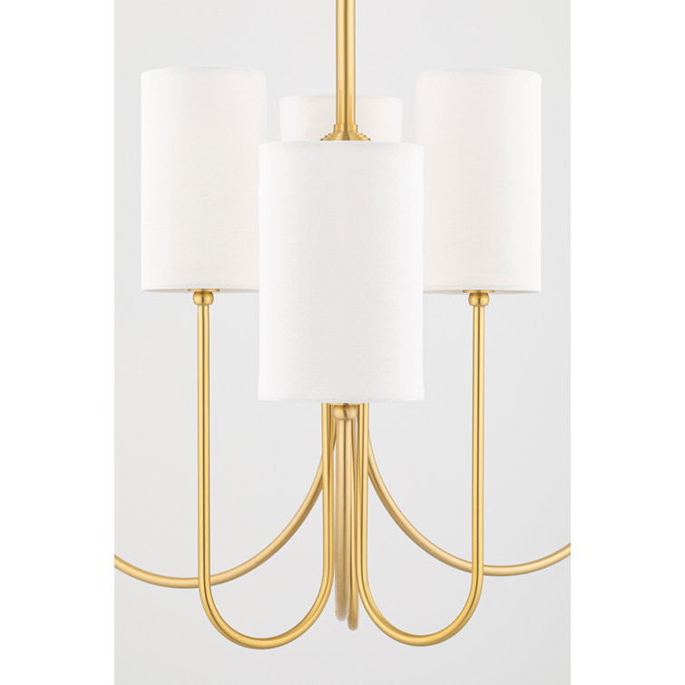 Aged Brass 6-Light Candle Style Chandelier with White Drum Shades