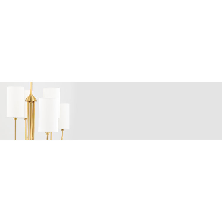 Aged Brass 6-Light Candle Style Chandelier with White Drum Shades