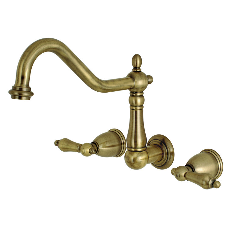 Antique Brass Dual Handle Wall Mount Tub Faucet