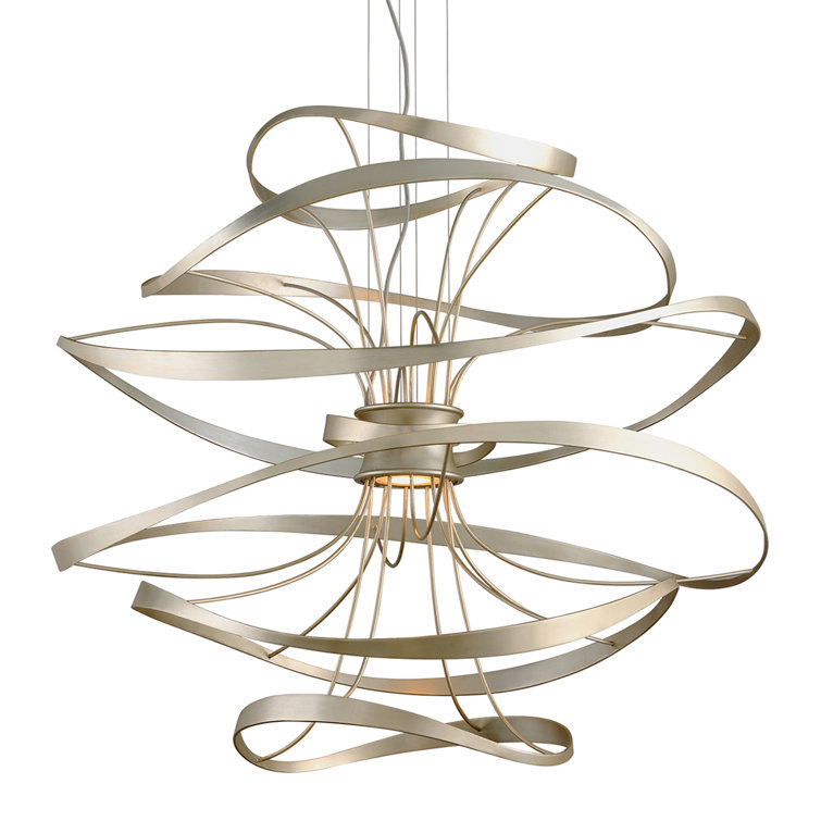 Glamorous Silver Leaf 42" Geometric LED Glass Chandelier