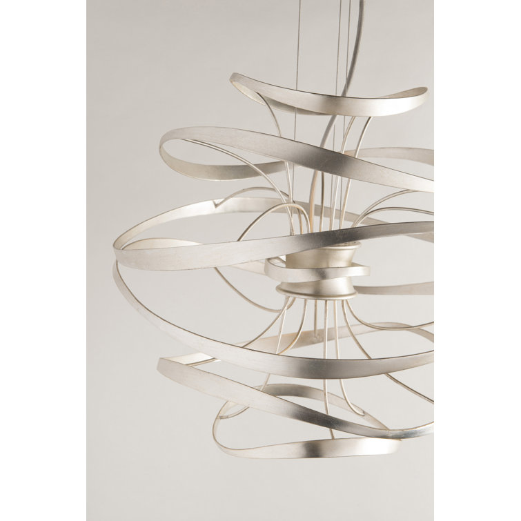 Glamorous Silver Leaf 42" Geometric LED Glass Chandelier