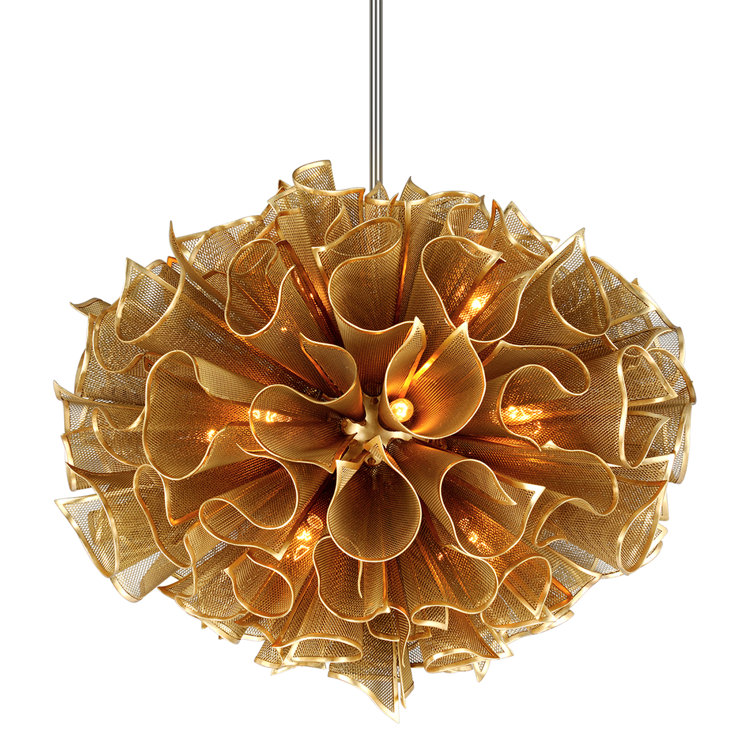 Glam Gold Leaf 16-Light Geometric Glass Chandelier